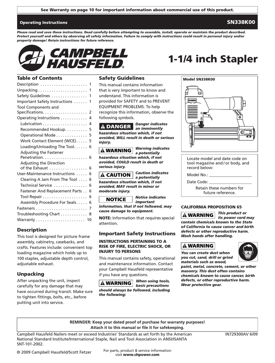 CAMPBELL HAUSFELD IN729300AV OPERATING INSTRUCTIONS MANUAL Pdf Download ManualsLib