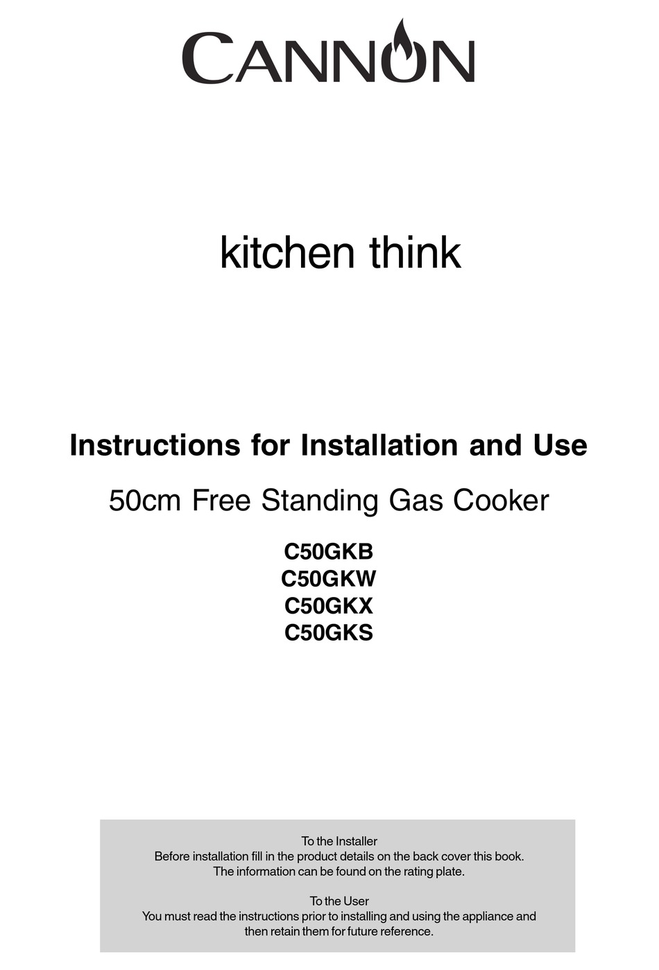 cannon-50cm-free-standing-gas-cooker-c50gkb-instructions-for