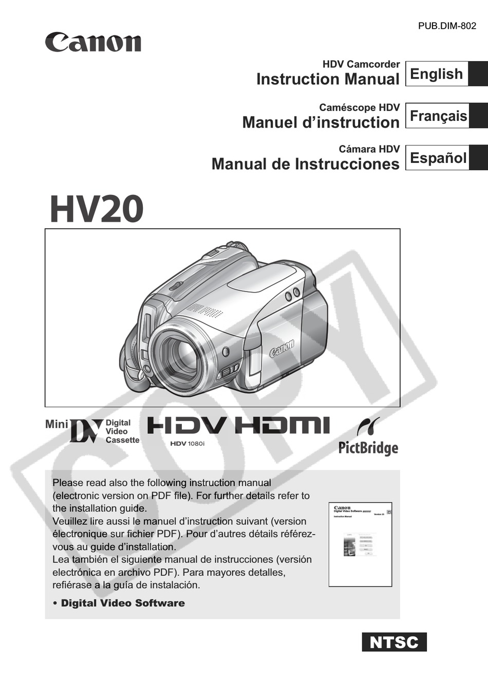 Canon Hv20 Instruction Manual Pdf Download Manualslib