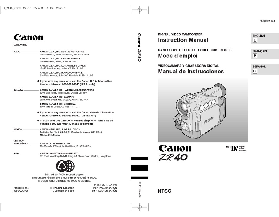 CANON ZR40 INSTRUCTION MANUAL Pdf Download | ManualsLib