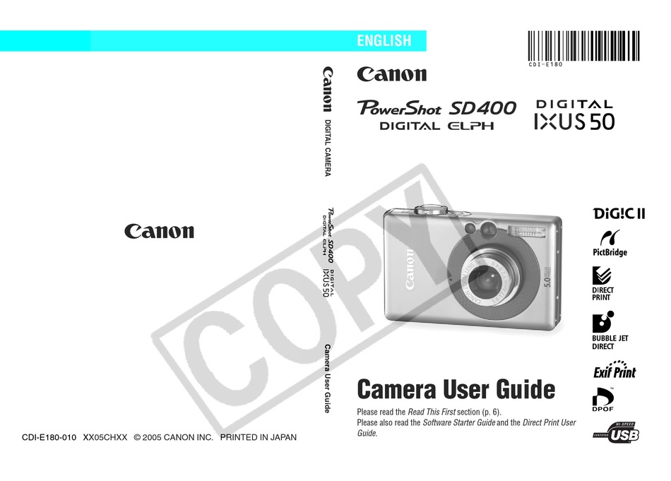CANON POWERSHOT SD400 DIGITAL ELPH USER MANUAL Pdf Download ManualsLib