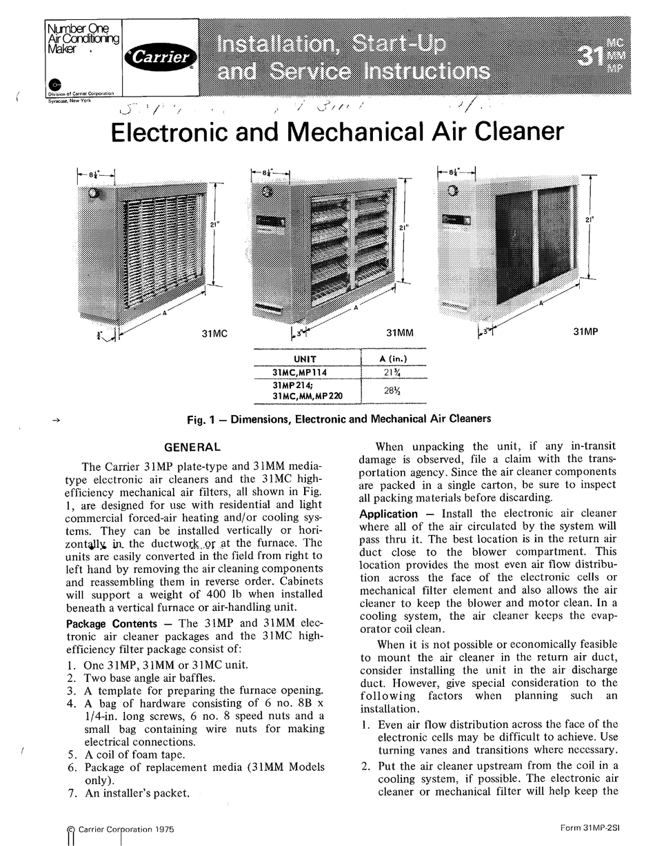 CARRIER 31MM INSTALLATION, START-UP AND SERVICE INSTRUCTIONS MANUAL Pdf ...