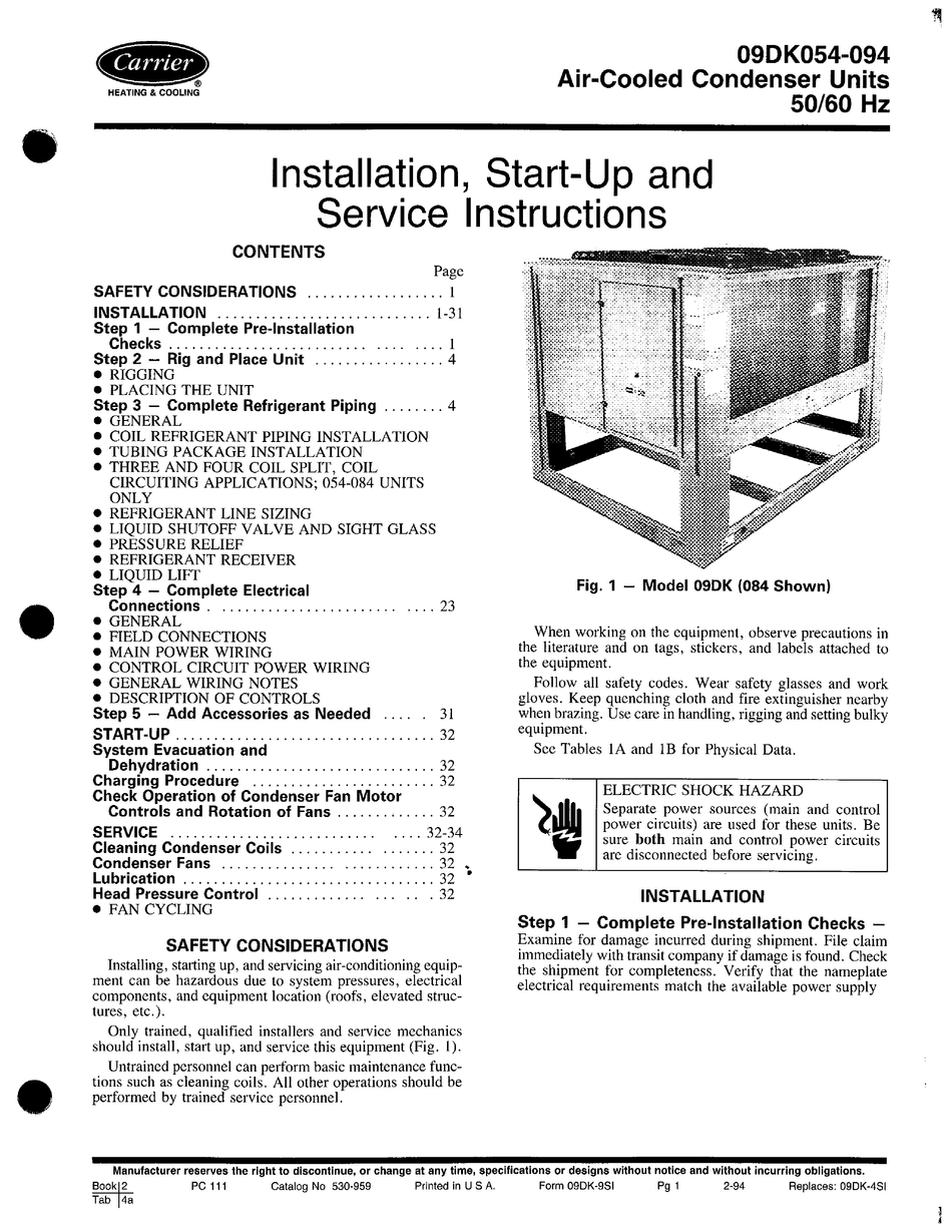 CARRIER 09DK054094 INSTALLATION, STARTUP AND SERVICE INSTRUCTIONS