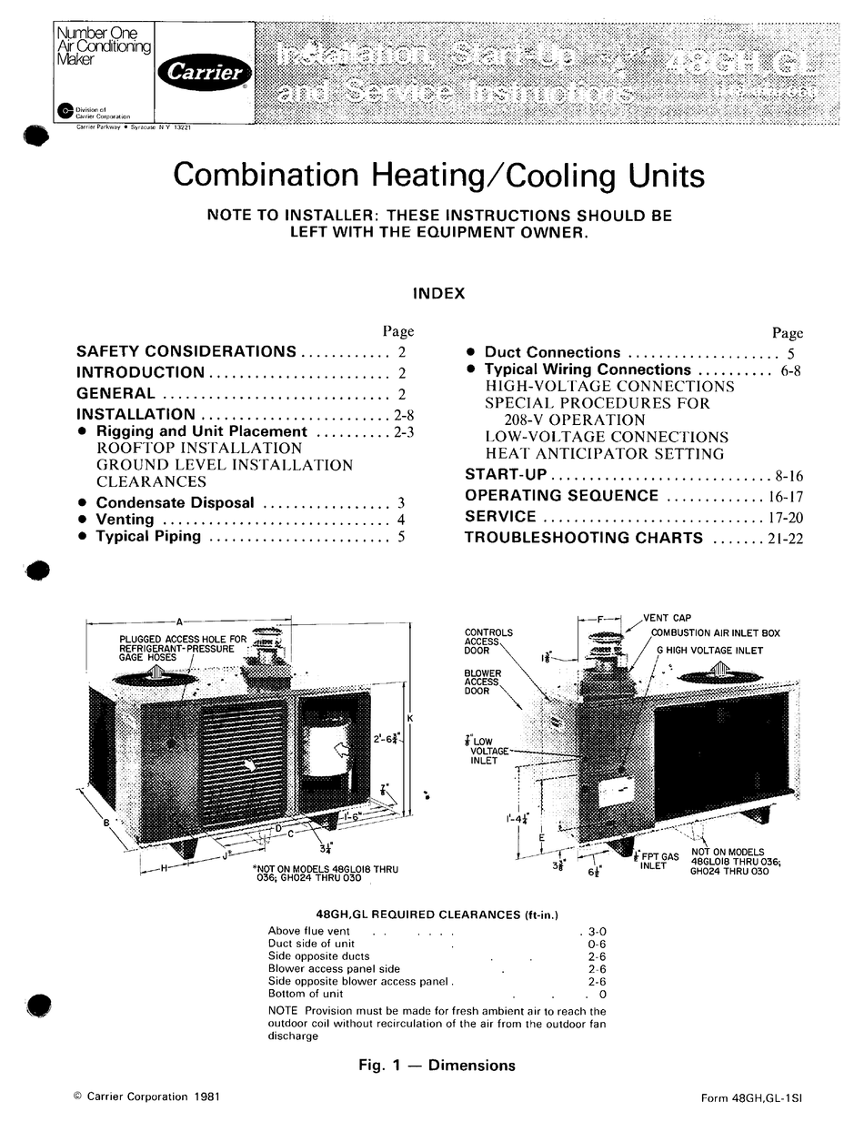 CARRIER 48GH INSTALLATION, START-UP AND SERVICE INSTRUCTIONS MANUAL Pdf