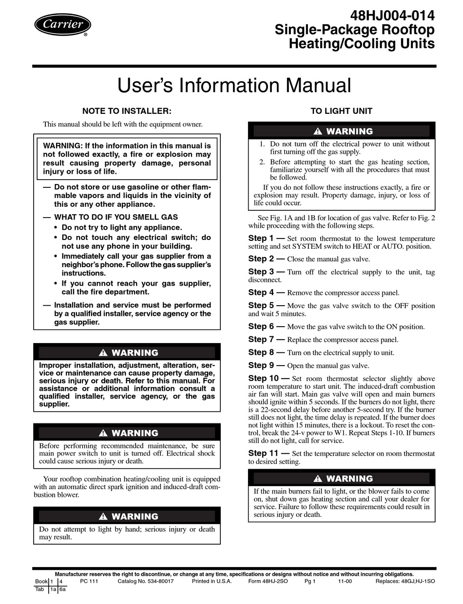 CARRIER 48HJ004-014 USER'S INFORMATION MANUAL Pdf Download | ManualsLib