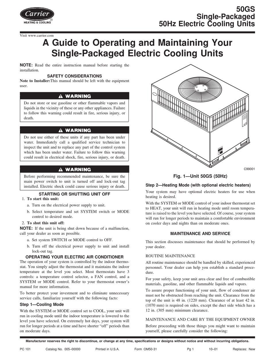 CARRIER 50GS OPERATING AND MAINTAINING MANUAL Pdf Download | ManualsLib