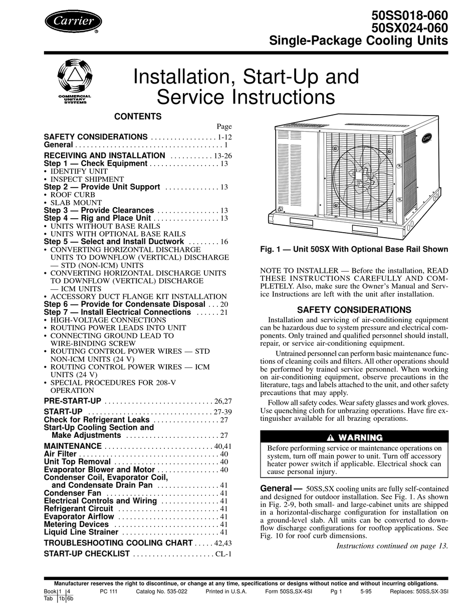 CARRIER 50SS018-060 INSTALLATION, START-UP AND SERVICE INSTRUCTIONS ...