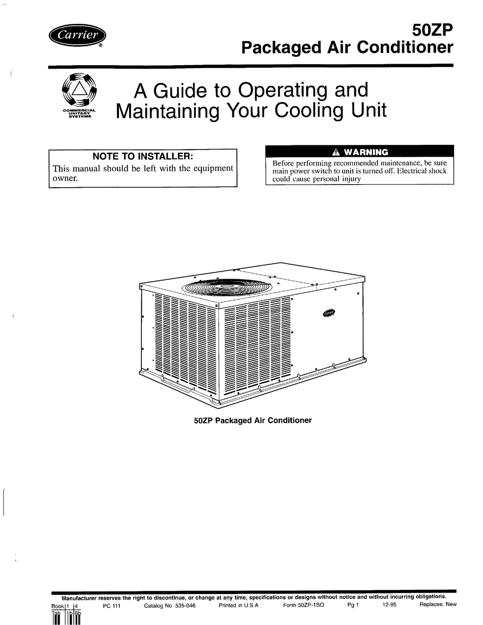 CARRIER 50ZP OPERATING AND MAINTAINING MANUAL Pdf Download | ManualsLib