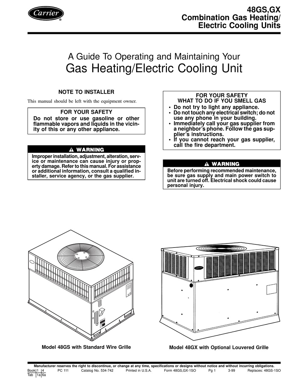 CARRIER 48GS OPERATING AND MAINTAINING MANUAL Pdf Download | ManualsLib