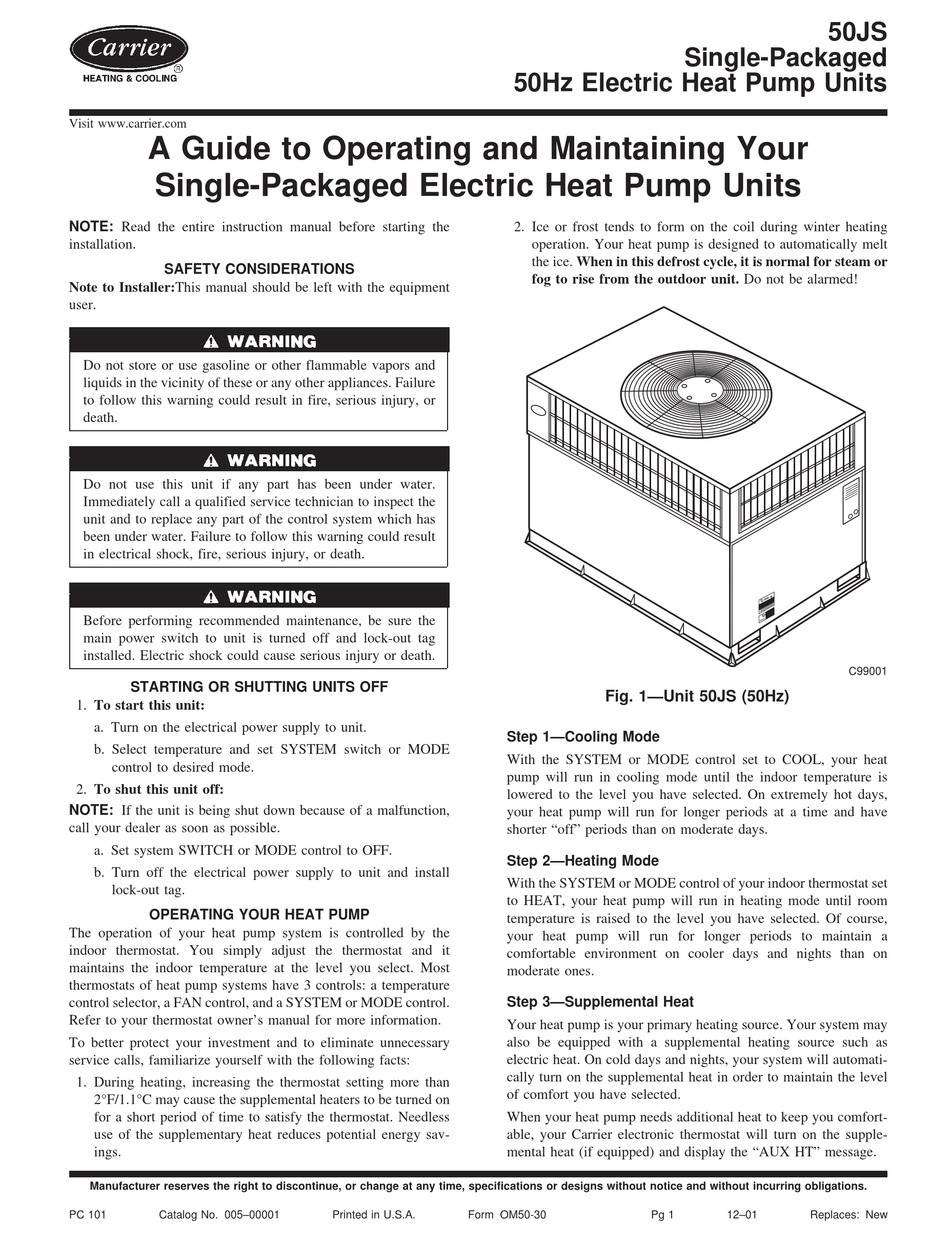 CARRIER HEAT PUMP 50JS USER MANUAL Pdf Download | ManualsLib