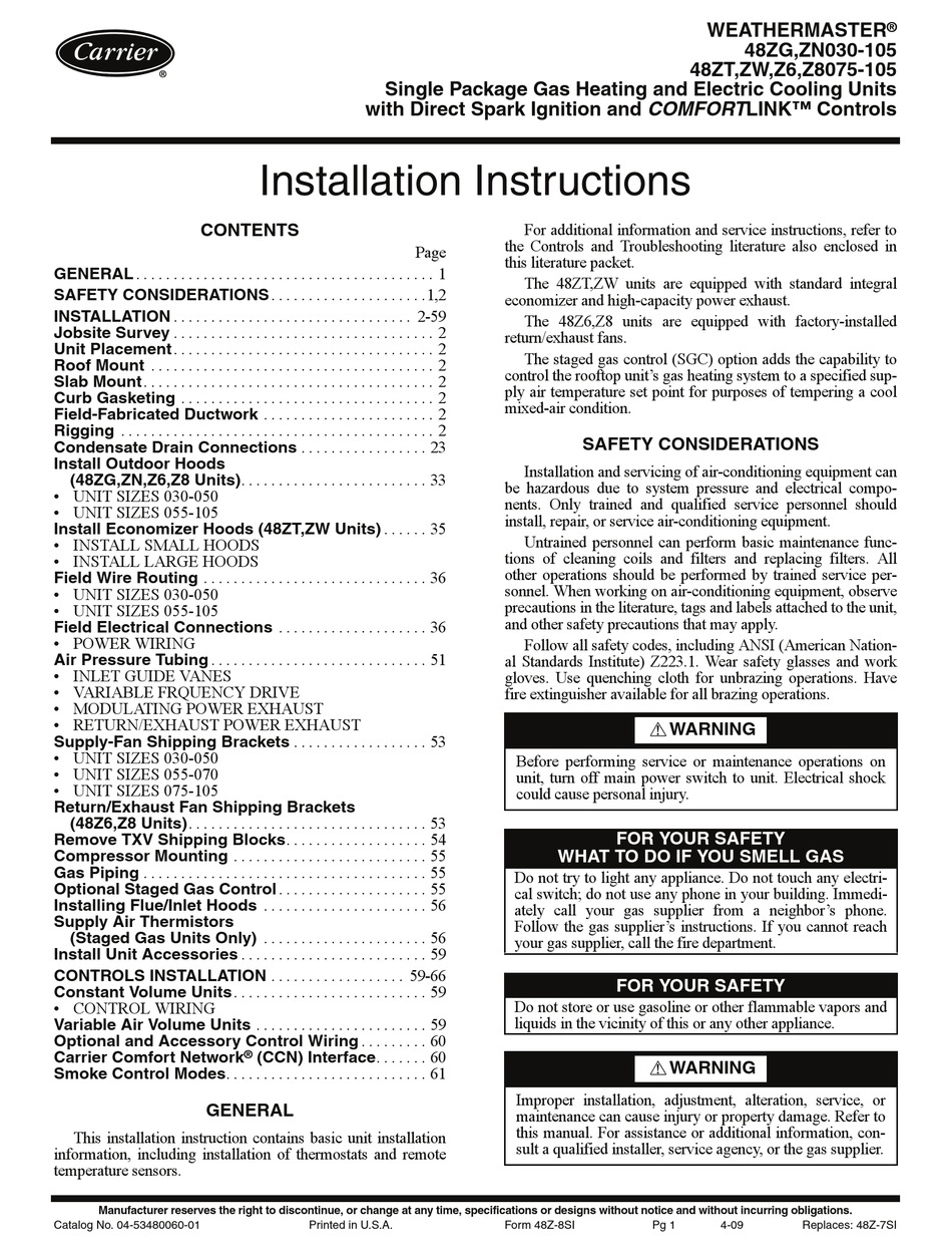 CARRIER WEATHERMASTER Z6 USER MANUAL Pdf Download | ManualsLib