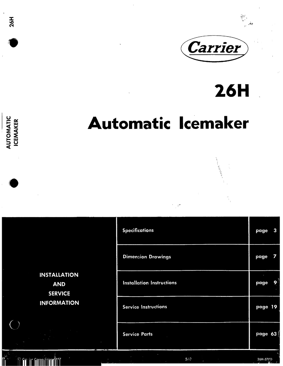 CARRIER 26H INSTALLATION AND SERVICE INSTRUCTIONS MANUAL Pdf Download