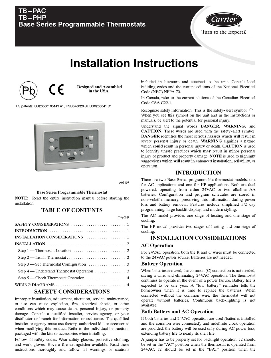 Carrier thermostat programmable manual