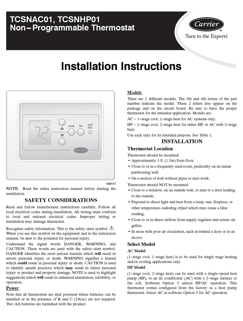 CARRIER TCSNAC01 INSTALLATION INSTRUCTIONS MANUAL Pdf Download | ManualsLib