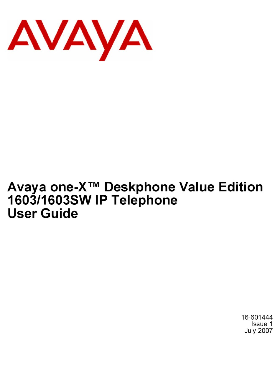AVAYA ONE-X 1603 USER MANUAL Pdf Download | ManualsLib