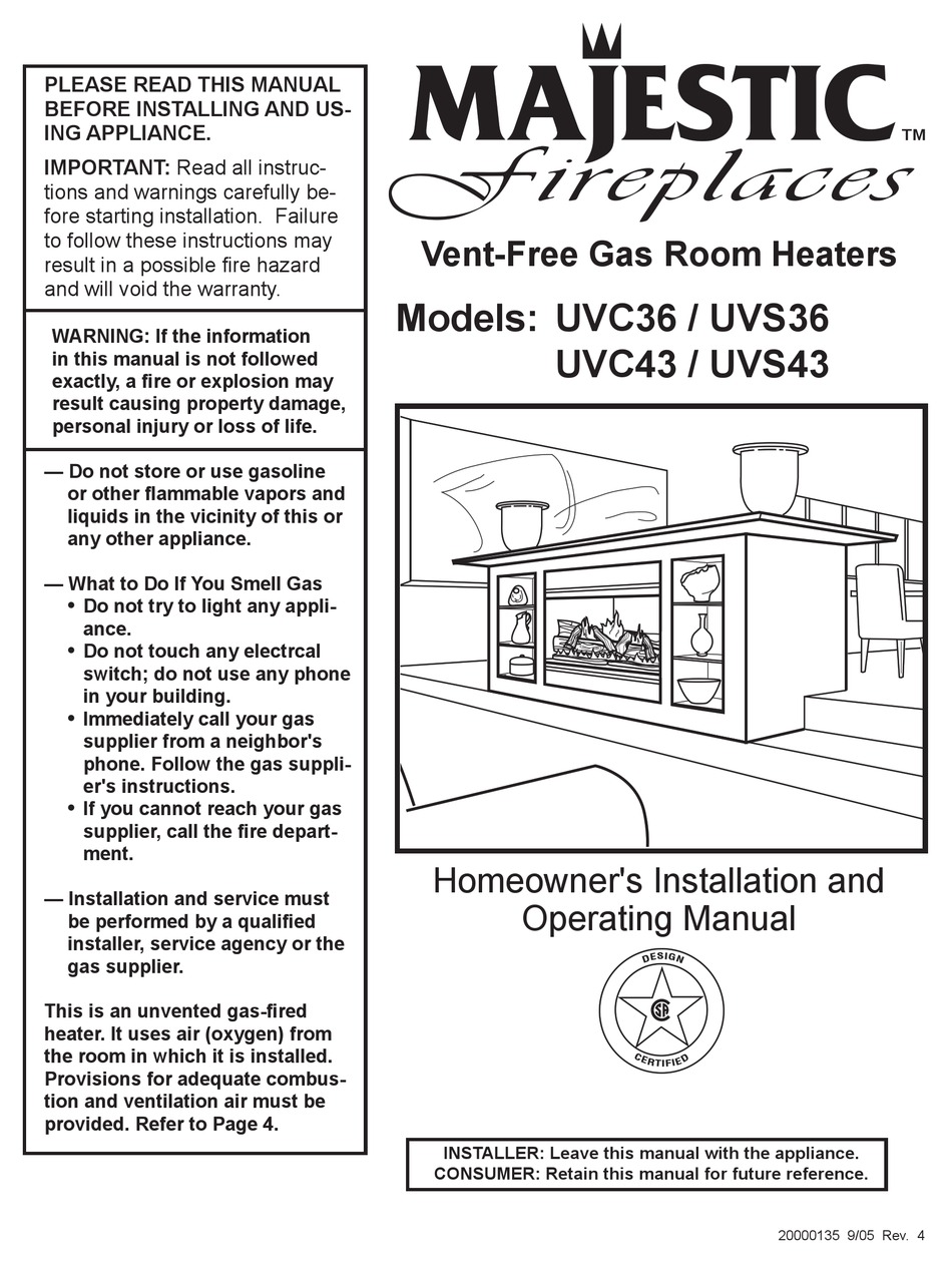 Majestic Fireplaces Uvc36 Homeowner S Installation And Operating Manual Pdf Download Manualslib