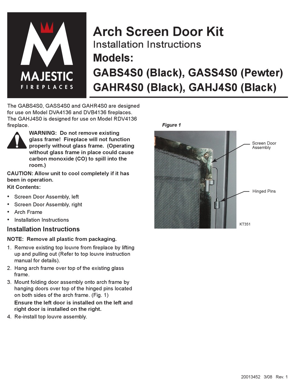 MAJESTIC FIREPLACES ARCH SCREEN DOOR KIT GABS4S0 INSTALLATION
