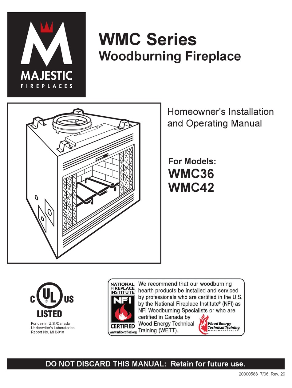 Majestic Fireplaces Wmc Wmc Operating Manual Pdf Download Manualslib