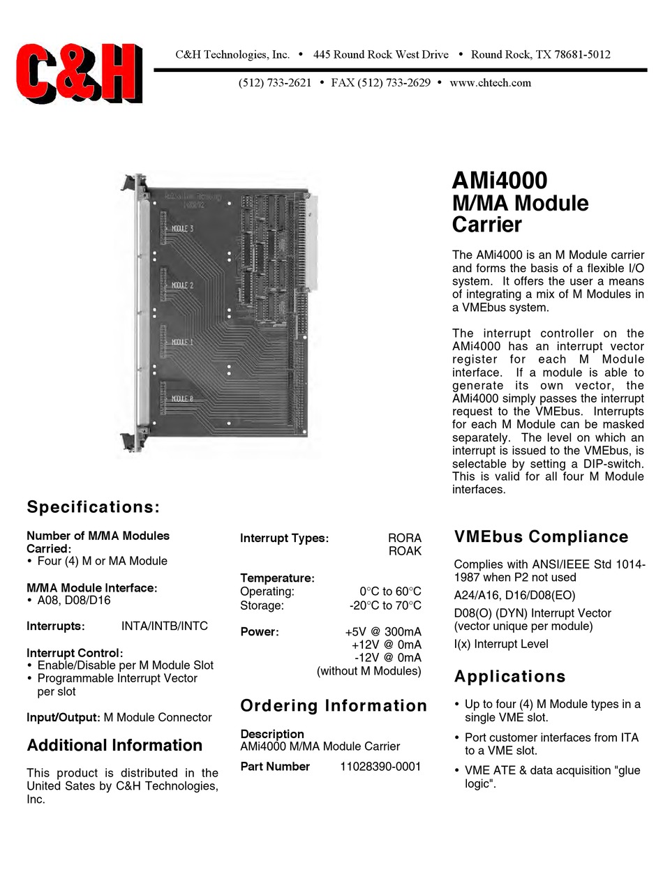 C&H M/MA MODULE CARRIER AMI4000 SPECIFICATIONS Pdf Download ManualsLib