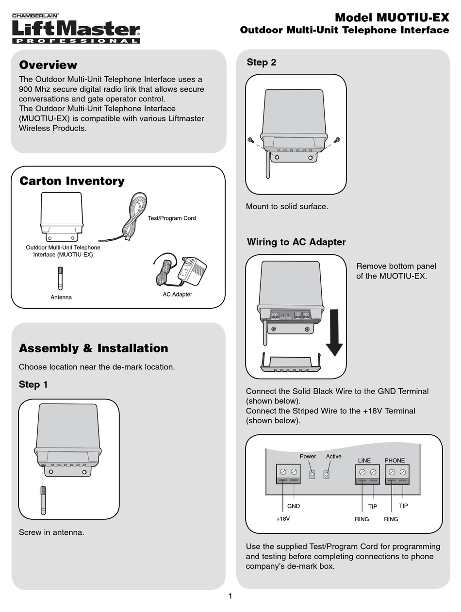 CHAMBERLAIN LIFTMASTER MUOTIUEX INSTALLATION INSTRUCTIONS