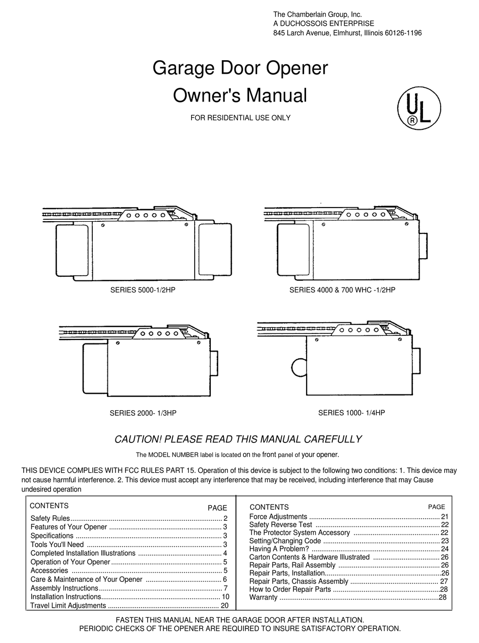 CHAMBERLAIN 1000 OWNER'S MANUAL Pdf Download | ManualsLib