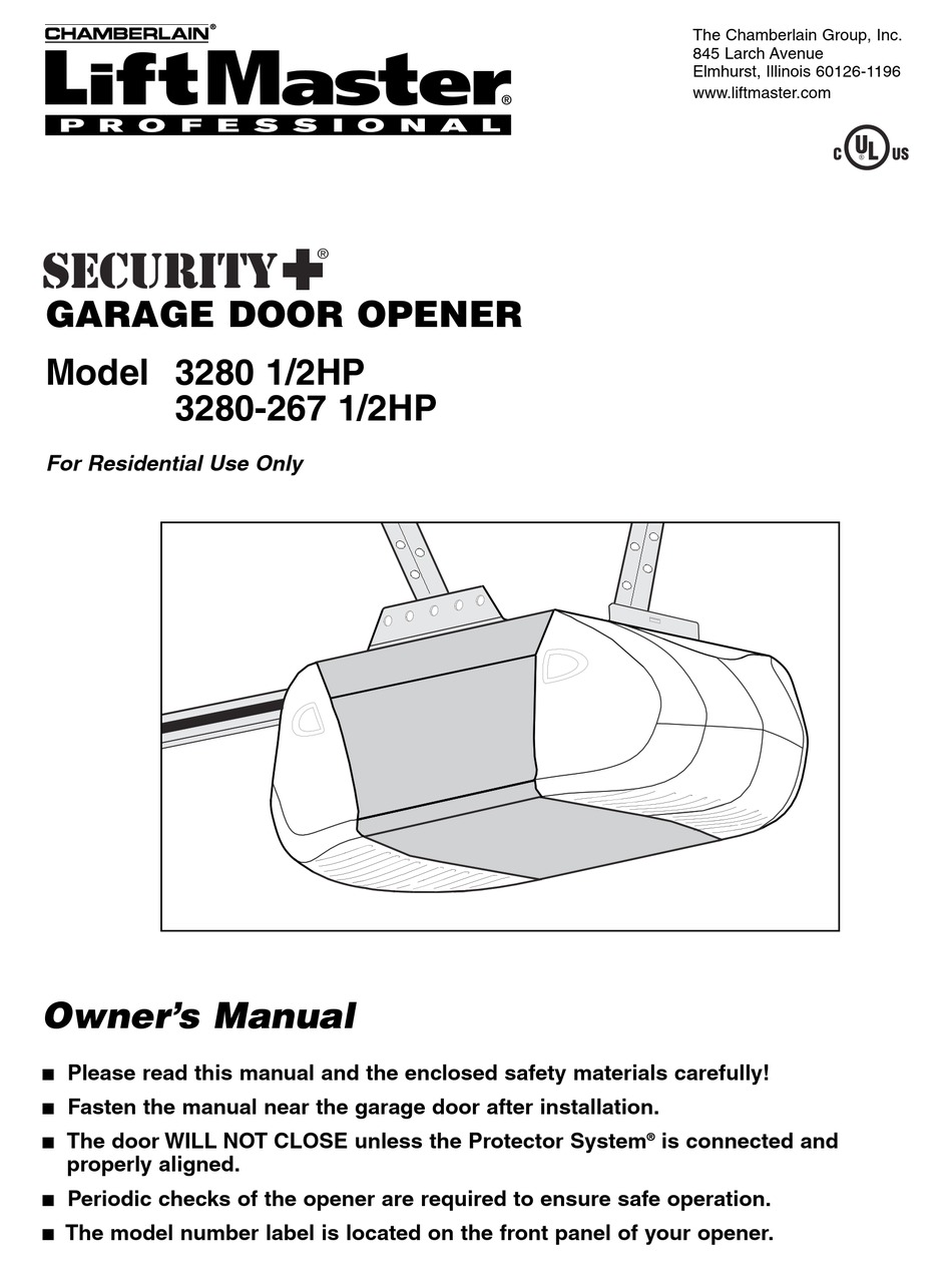 Chamberlain 3280 1 2 Hp Owner S Manual Pdf Download Manualslib