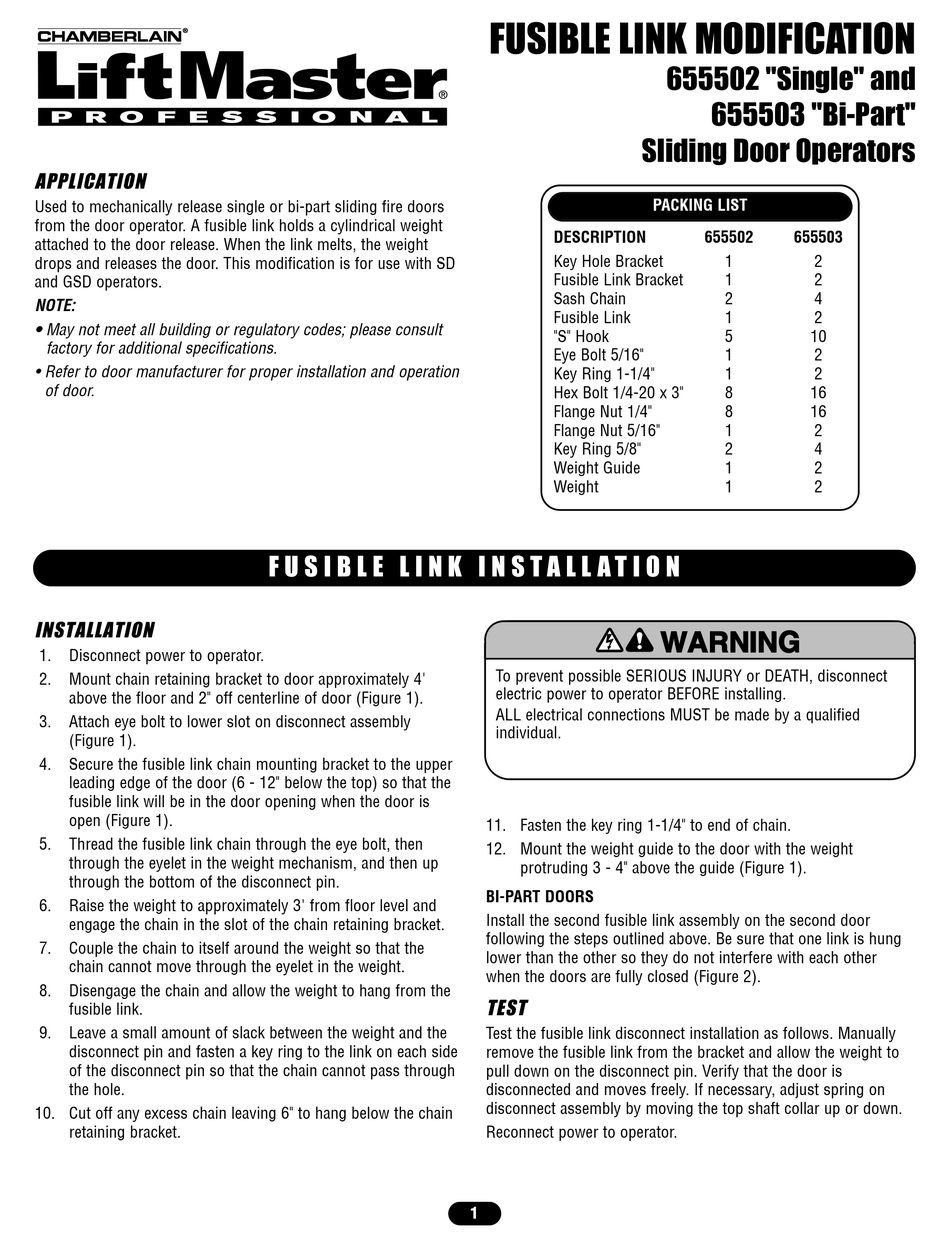 CHAMBERLAIN 655502 "SINGLE" INSTALLATION MANUAL Pdf Download | ManualsLib