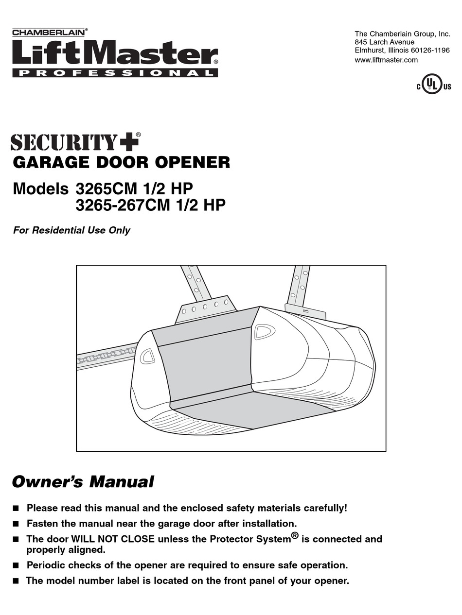 CHAMBERLAIN LIFTMASTER 3266CM OWNER'S MANUAL Pdf Download | ManualsLib