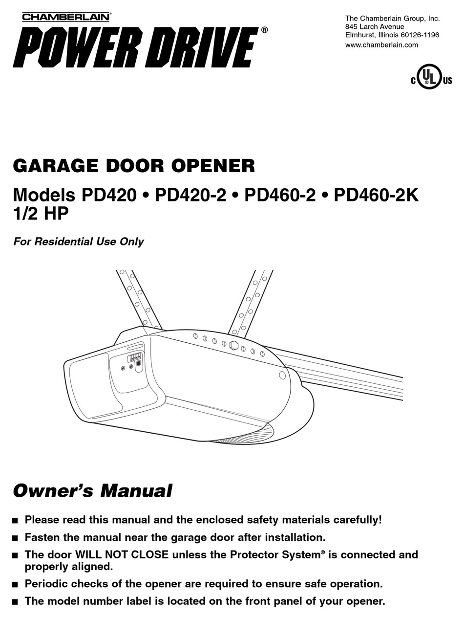 CHAMBERLAIN POWER DRIVE PD420 OWNER'S MANUAL Pdf Download ManualsLib