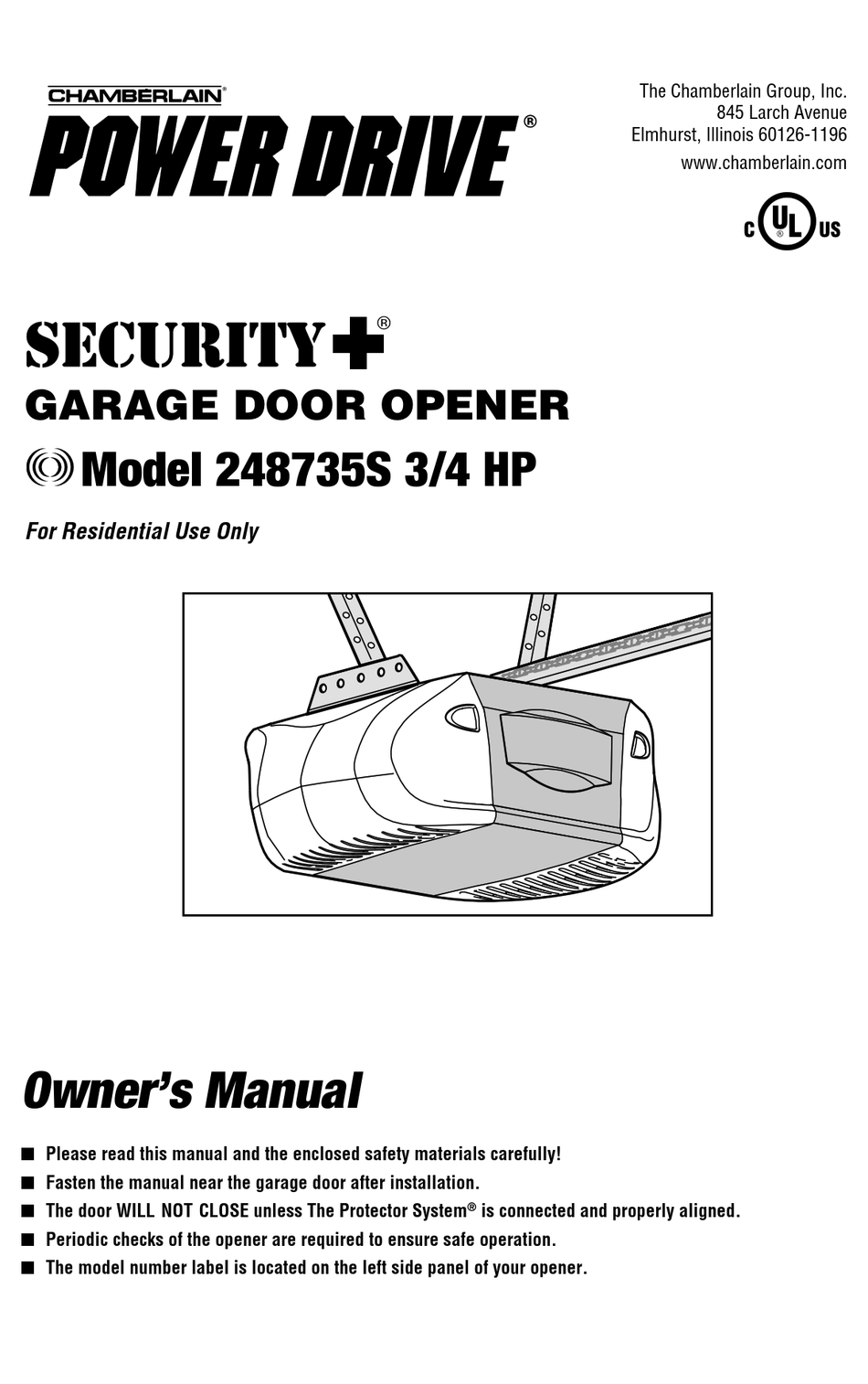 Manual Chamberlain Garage Door Opener - Garage and Bedroom Image