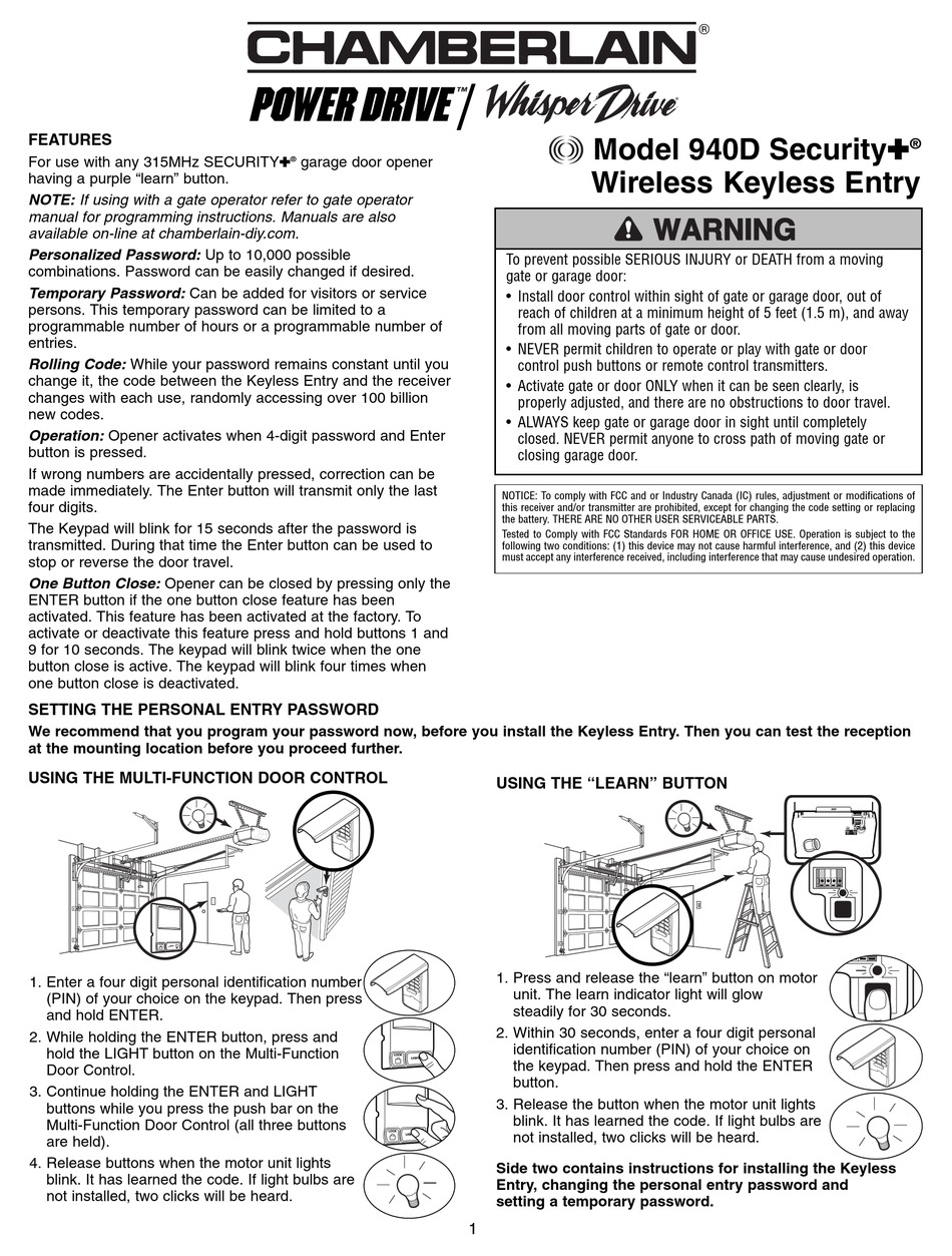 CHAMBERLAIN POWER DRIVE 940D USER MANUAL Pdf Download ManualsLib