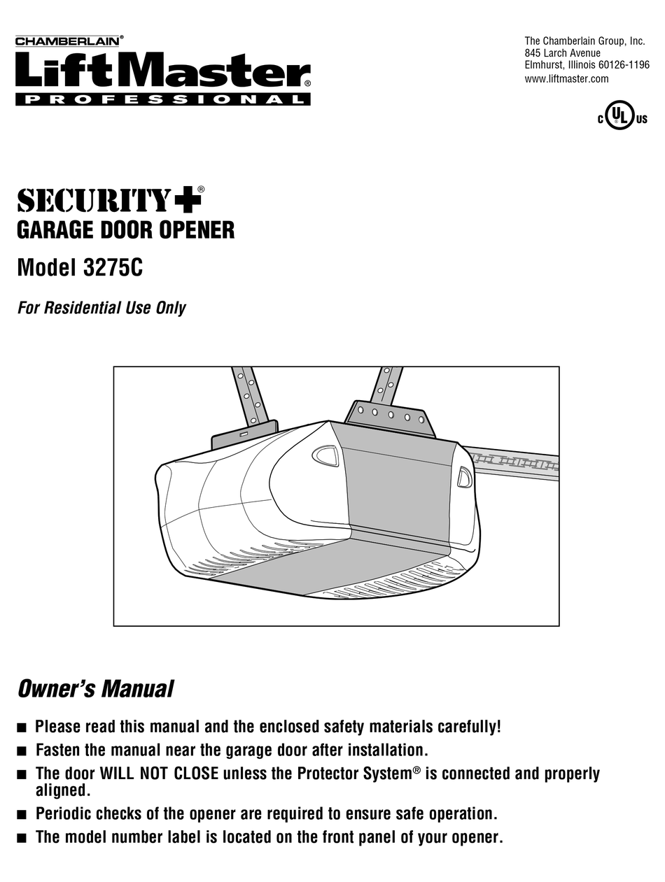 CHAMBERLAIN LIFTMASTER 3275C OWNER'S MANUAL Pdf Download | ManualsLib