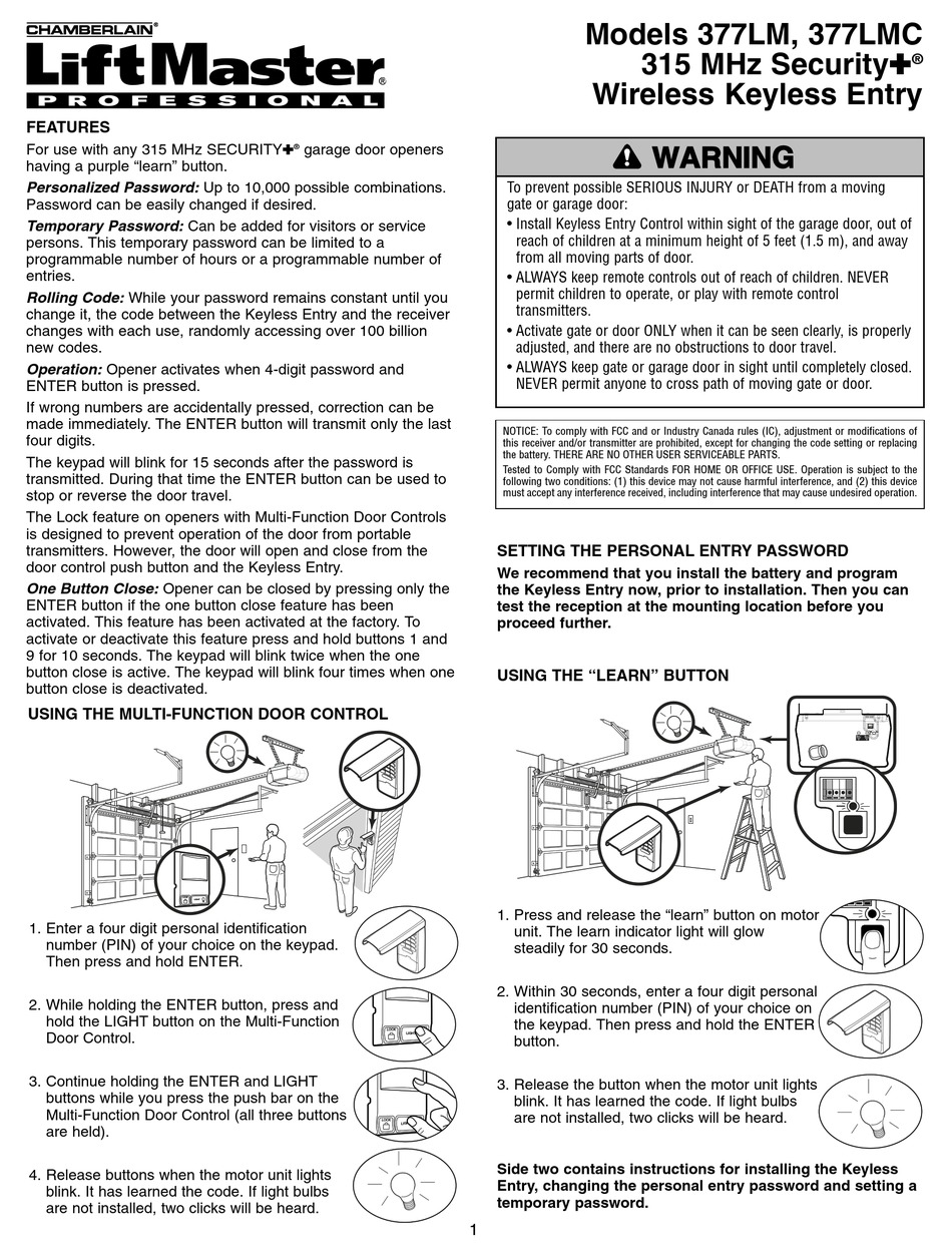 chamberlain liftmaster security 377lm owner s manual pdf download manualslib best battery backup garage door opener