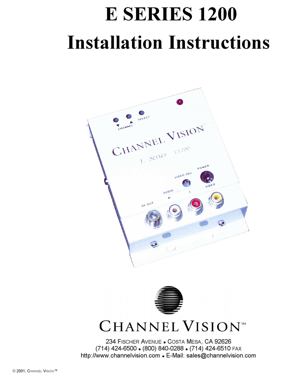CHANNEL VISION DIGITAL RF MODULATOR E1200 INSTALLATION INSTRUCTIONS MANUAL Pdf Download