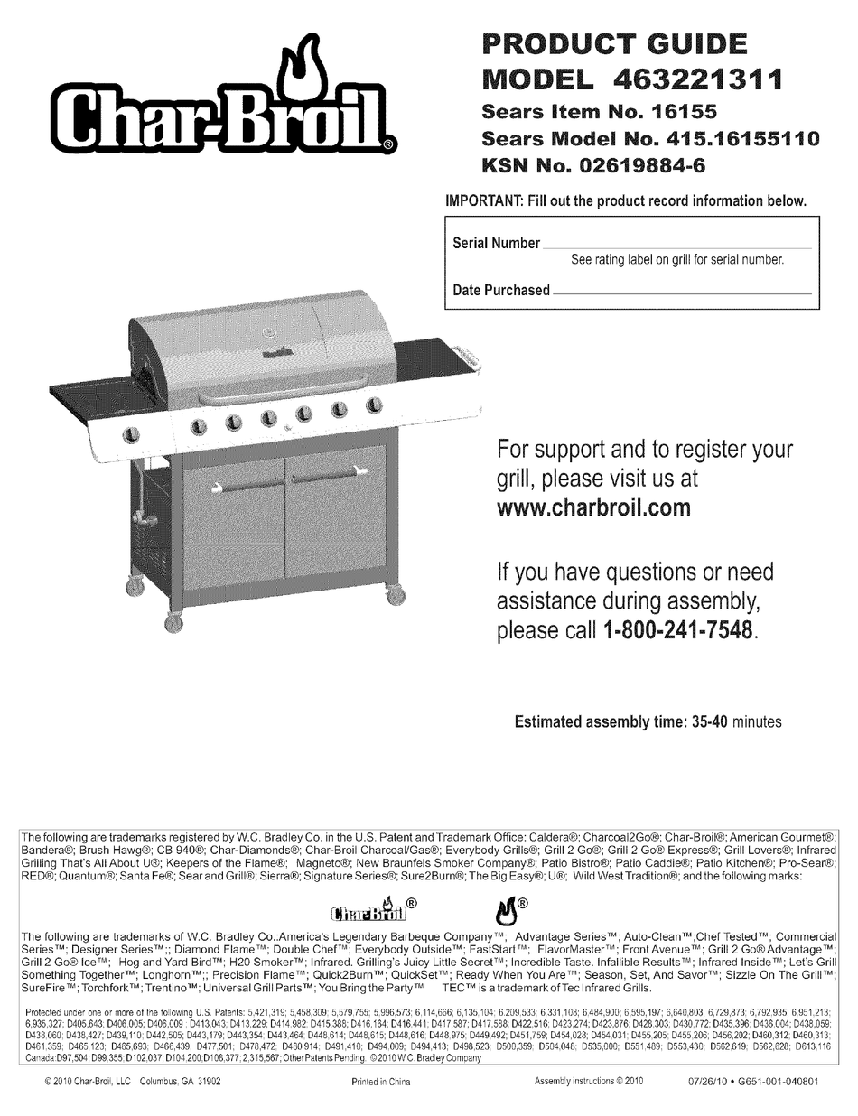 CHAR BROIL 463221311 PRODUCT MANUAL Pdf Download ManualsLib