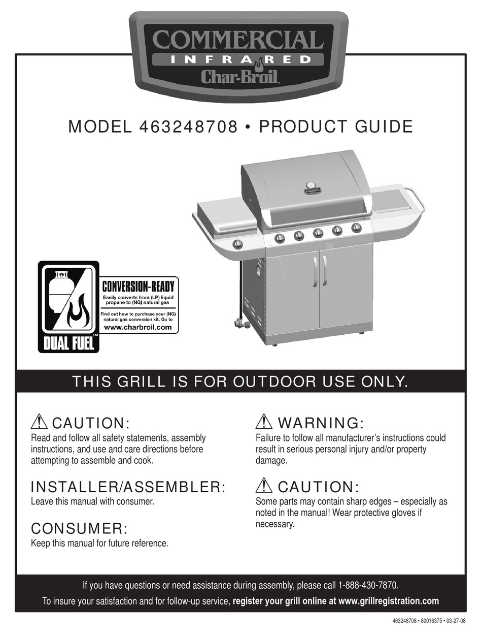 CHAR BROIL COMMERICAL 463248708 PRODUCT MANUAL Pdf Download