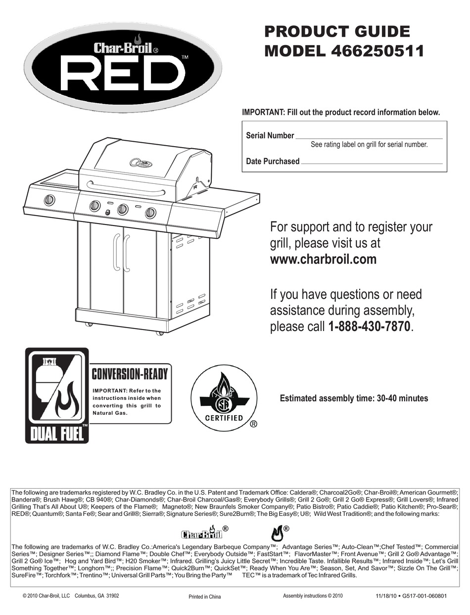 Conversion Instructions Char Broil RED 466250511 Product Manual