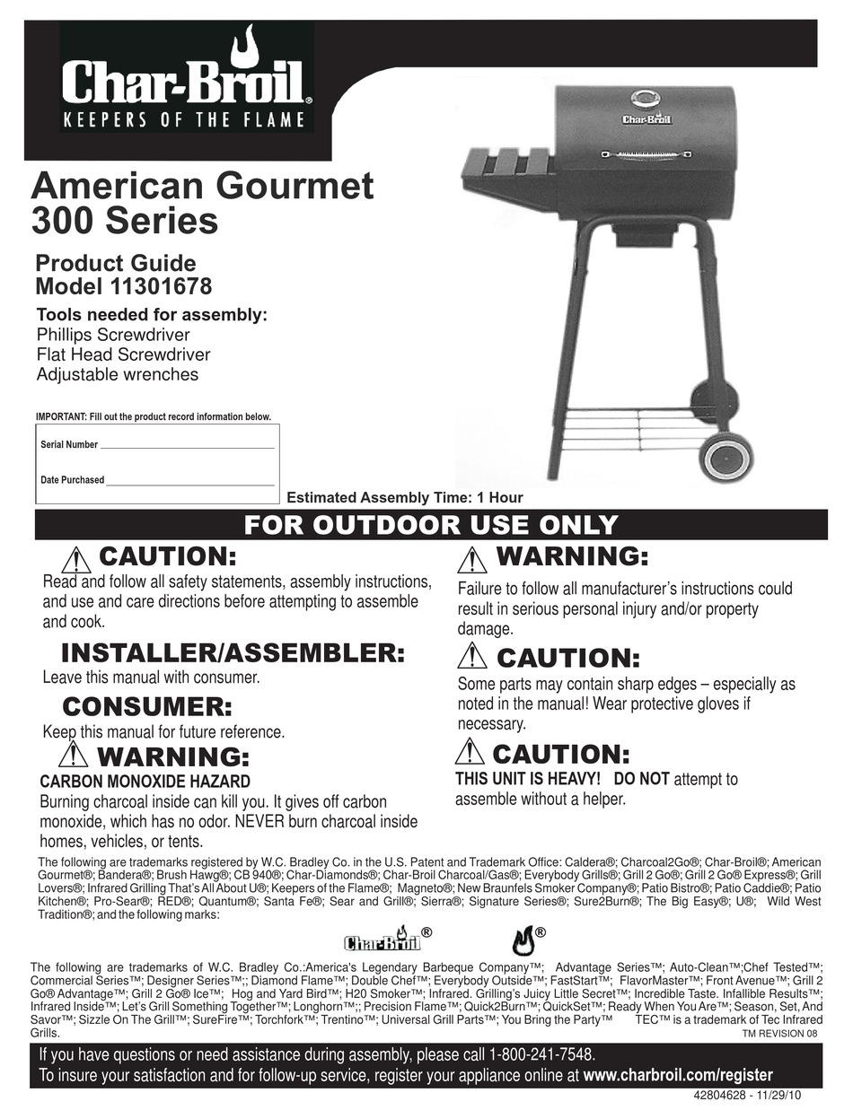 CHAR BROIL AMERICAN GOURMET 300 SERIES 11301678 PRODUCT MANUAL Pdf