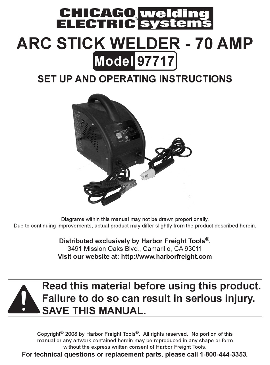 CHICAGO ELECTRIC 97717 SET UP AND OPERATING INSTRUCTIONS MANUAL Pdf