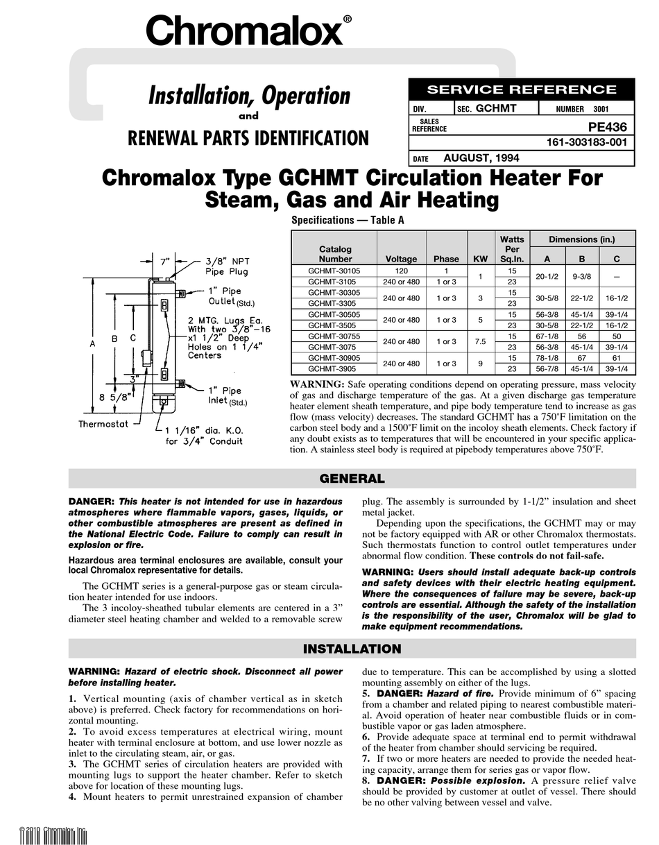 CHROMALOX PE436 INSTALLATION, OPERATION AND RENEWAL PARTS