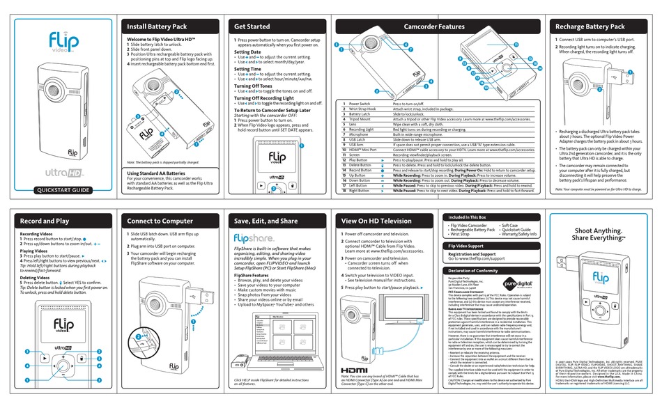 PURE DIGITAL FLIP ULTRA2HD QUICK START MANUAL Pdf Download ManualsLib