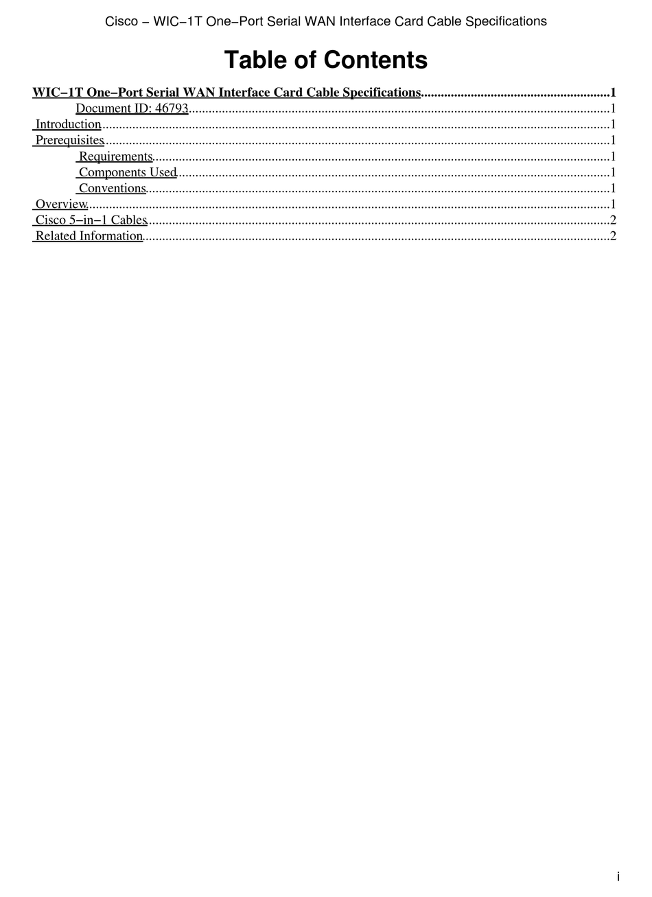 CISCO ONEPORT SERIAL WAN INTERFACE CARD CABLE WIC1T SPECIFICATIONS