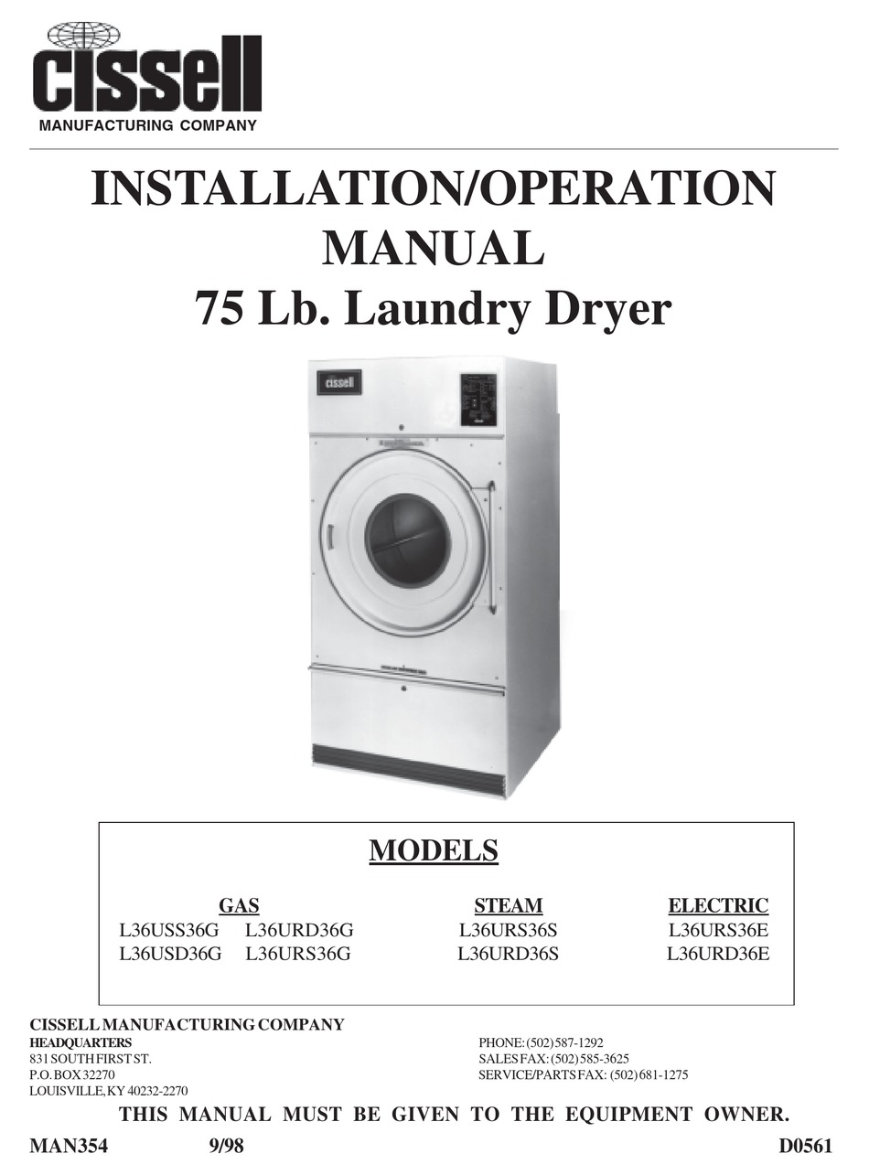Cissell L36urd36e Installation Operation Manual Pdf Download Manualslib