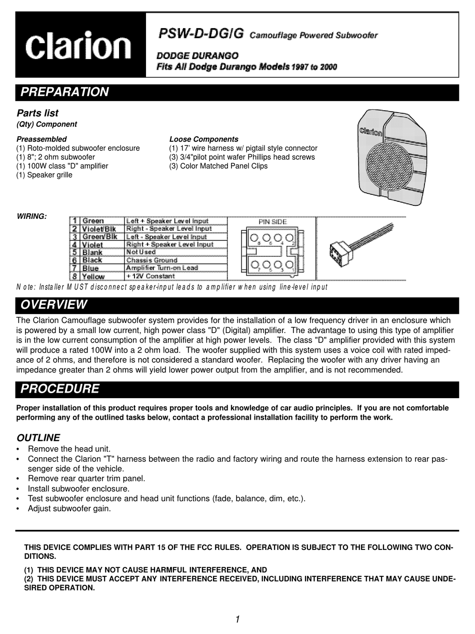 CLARION PSW-D-DGIG OWNER'S MANUAL Pdf 