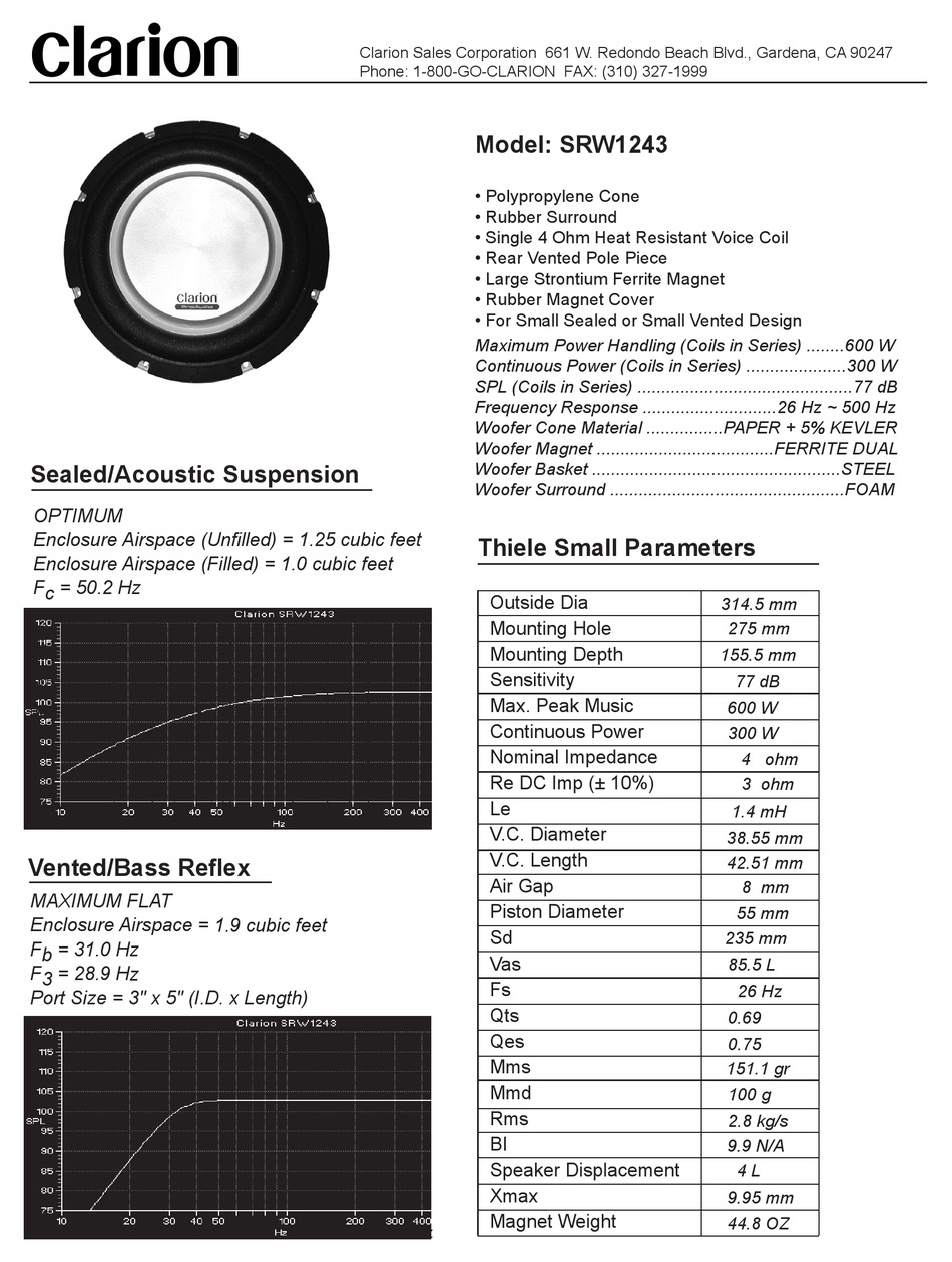 CLARION SRW1243 SPECIFICATION SHEET Pdf Download ManualsLib