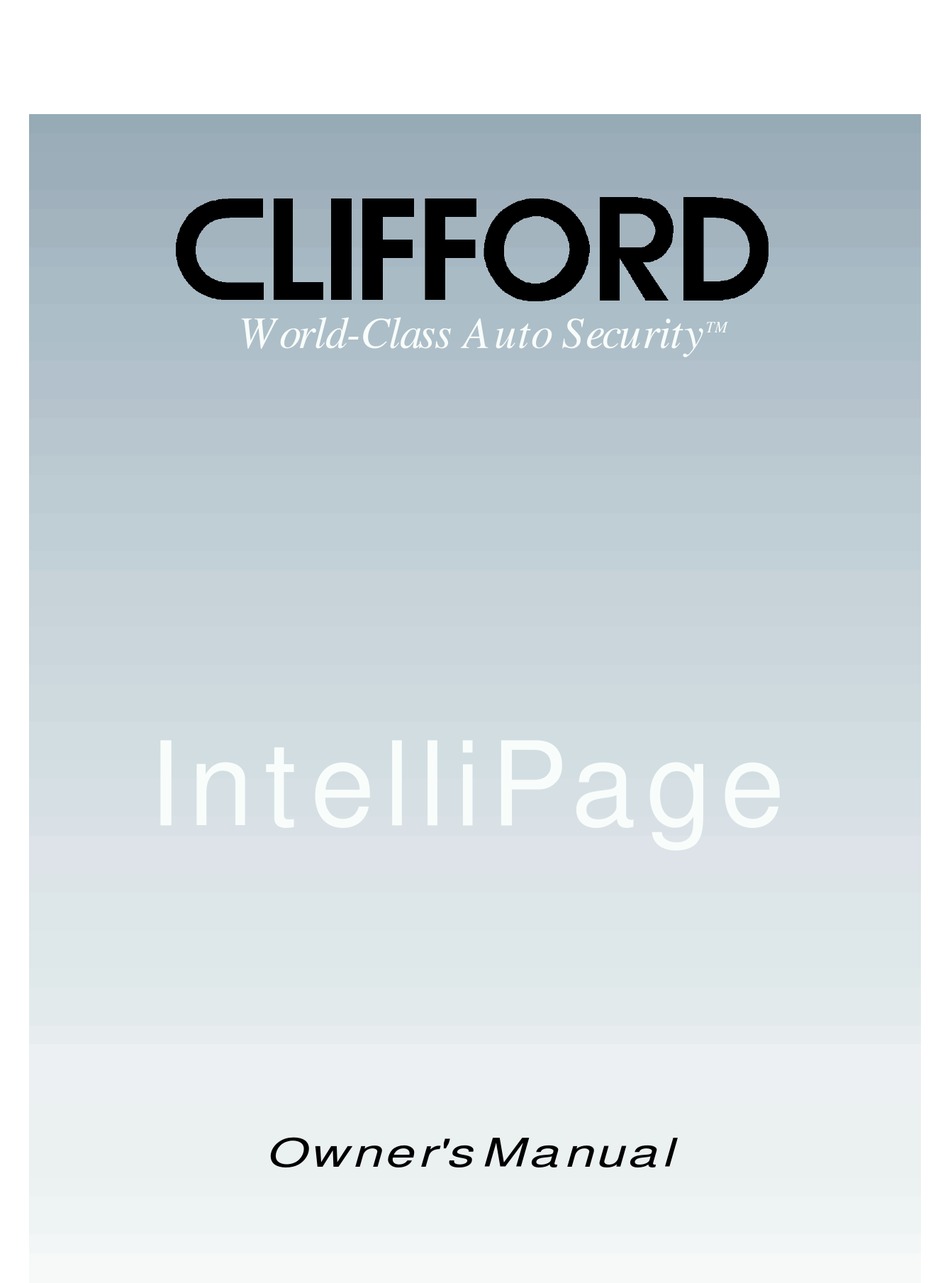 CLIFFORD INTELLIPAGE INTELLIPAGE SYSTEM CAR ALARM OWNER'S MANUAL Pdf