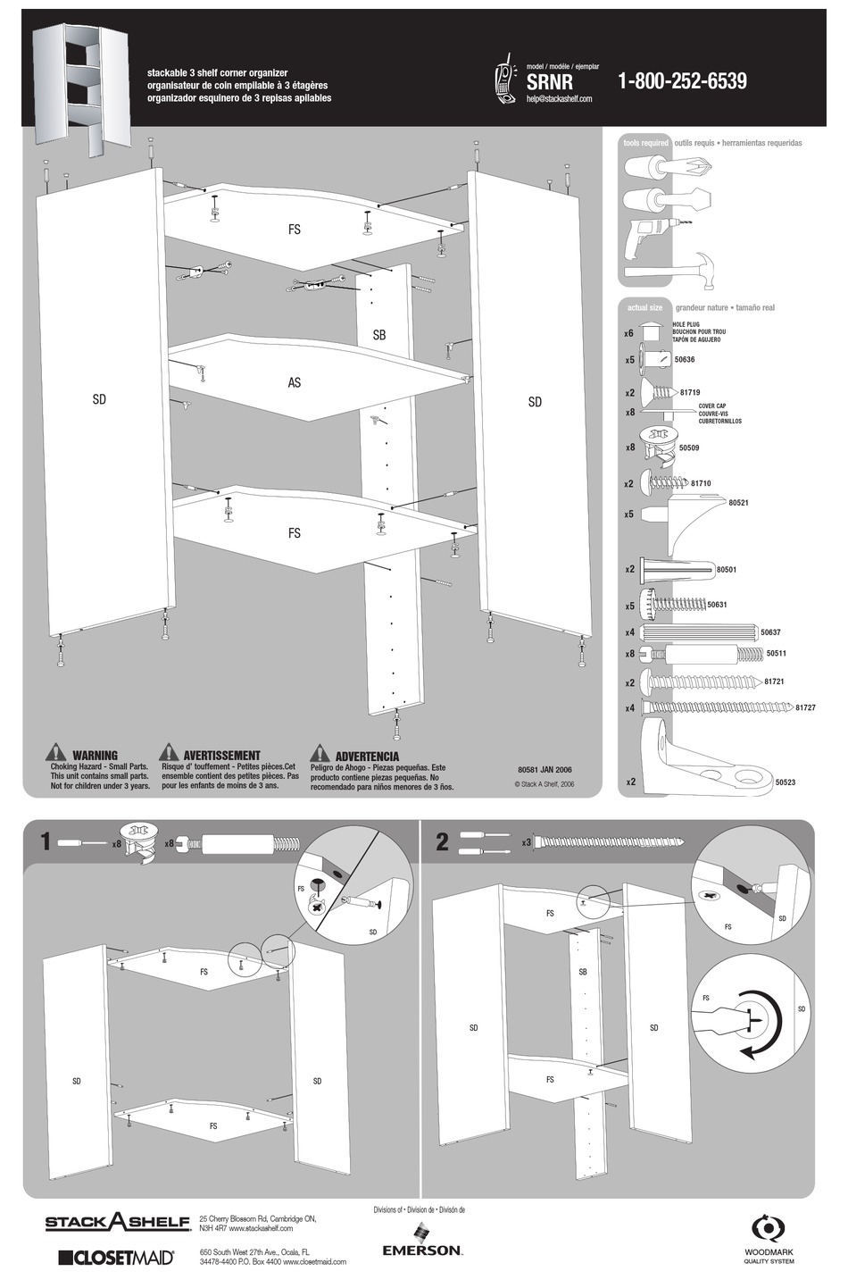 CLOSET MAID STACKABLE 3 SHELF CORNER ORGANIZER SRNR INSTRUCTION SHEET Pdf  Download | ManualsLib