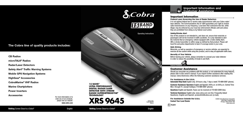 Cobra Xrs 9645 Operating Instructions Manual Pdf Download Manualslib