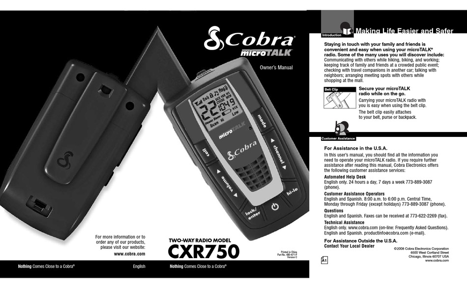 COBRA MICROTALK CXR750 OWNER