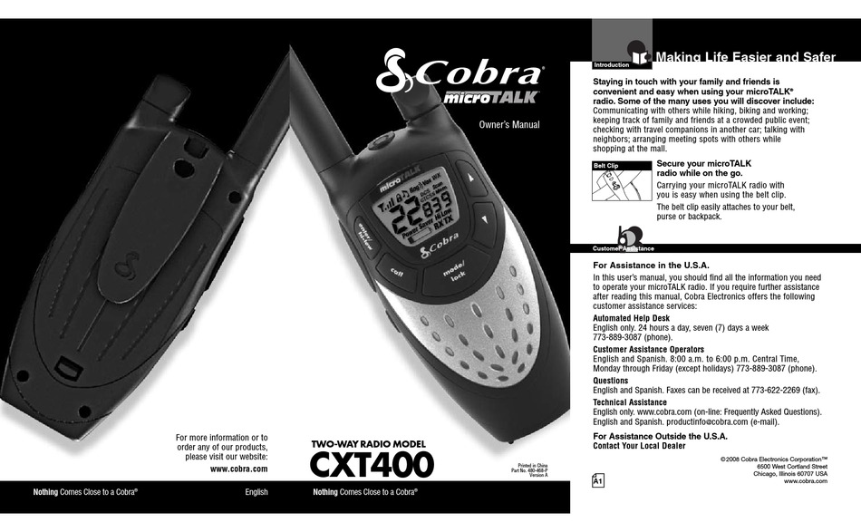 COBRA MICROTALK CXT400 OWNER'S MANUAL Pdf Download ManualsLib